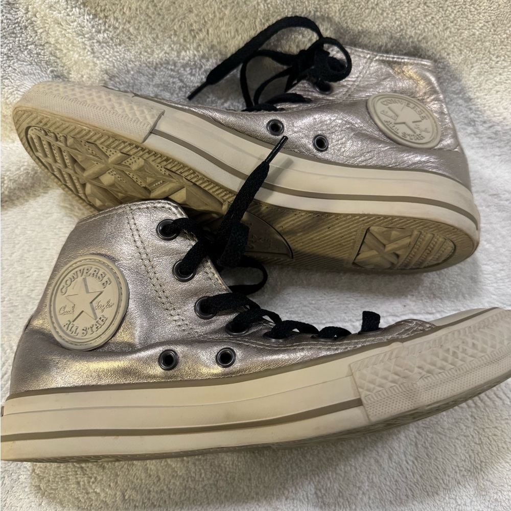 Converse All Star Women's Leather Pewter High Tops 534520C Size 6.5 R#3